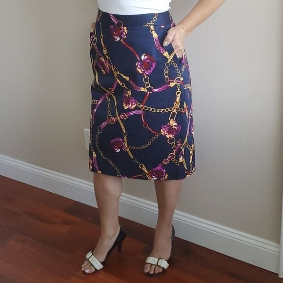 NWOT Charter Club Navy Equestrian Print Skirt - Picture 2 of 8